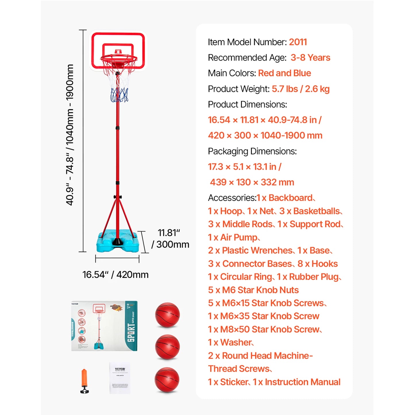 SucceBuy Toddler Adjustable Basketball Hoop 104 To 190 Cm For Kids Outdoor