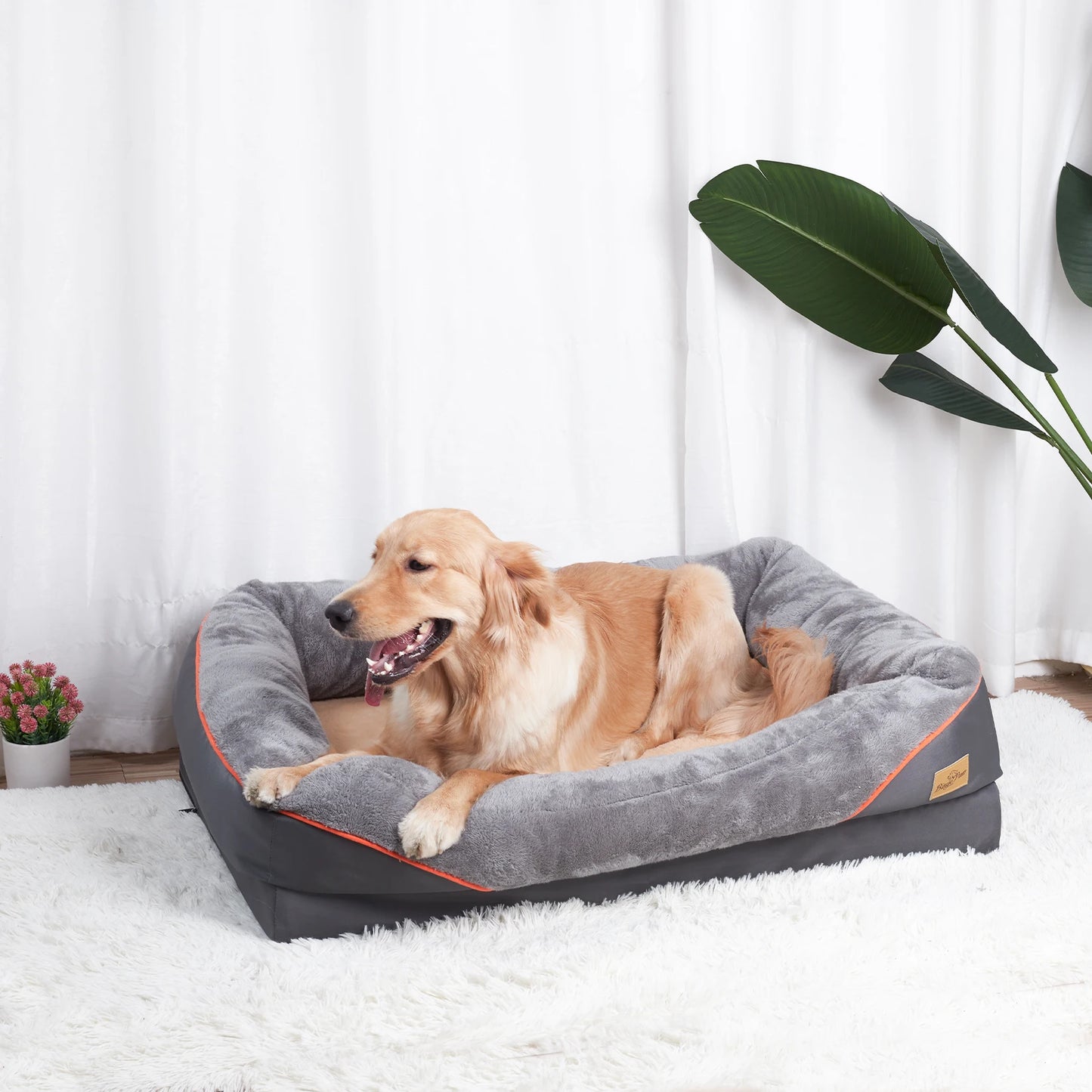 BINGOPAW Large Dog Bed With Warm Fleece Removable Cover Anti Allergy Waterproof