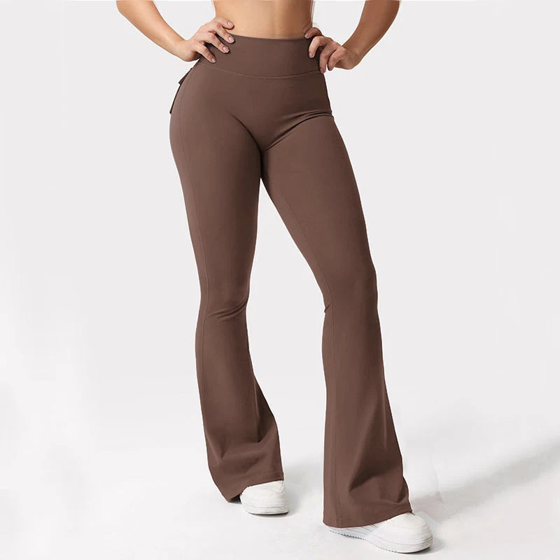 Women's High Waist Yoga Flare Trousers With Pockets Wide Leg