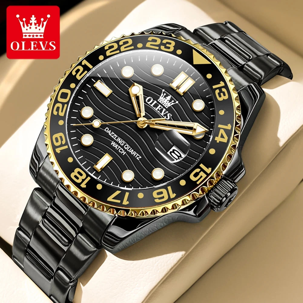 OLEVS 3610 Men Watch Stainless Steel Waterproof Rotating Dial Date Quartz