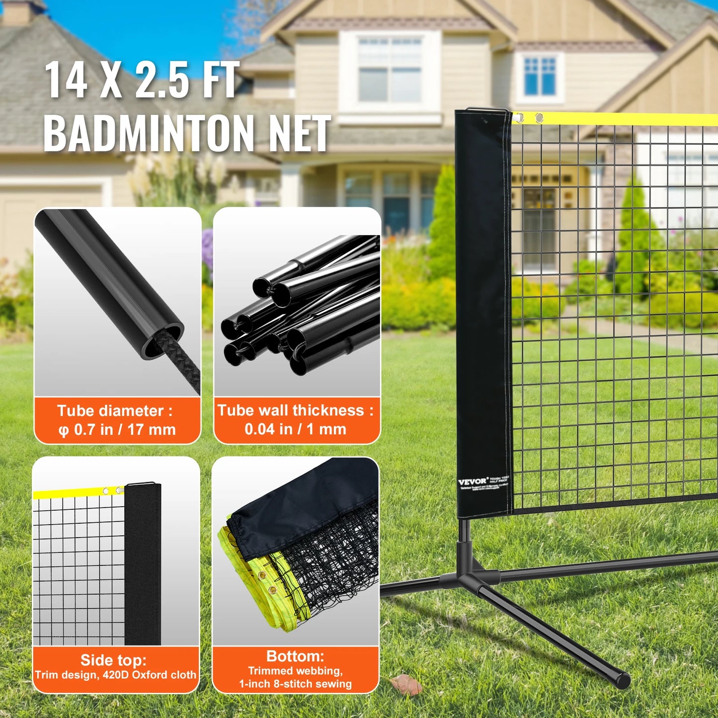 SucceBuy 10 17Ft Adjustable Net Portable Badminton Volleyball Pickleball Tennis