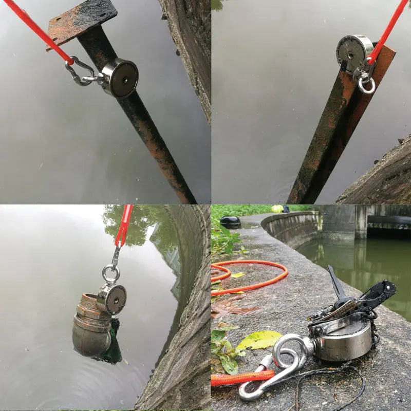 Unleash magnetic strength with the AMAZING-MAG 500 kg round magnet set, built for rugged outdoor tasks such as treasure hunts, industrial lifting, and deep river searches.