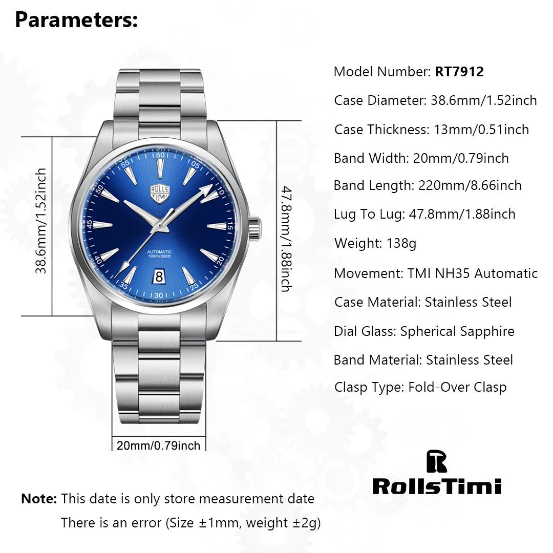 2026 New RollsTimi Men's Watches Top Luxury NH35 Mechanical Wristwatches Automatic Watch For Men AR Sapphire Waterproof Sports
