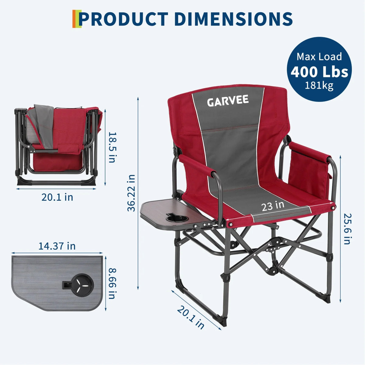 HiMISS 400 Lb Oversized Folding Directors Chair With Side Table