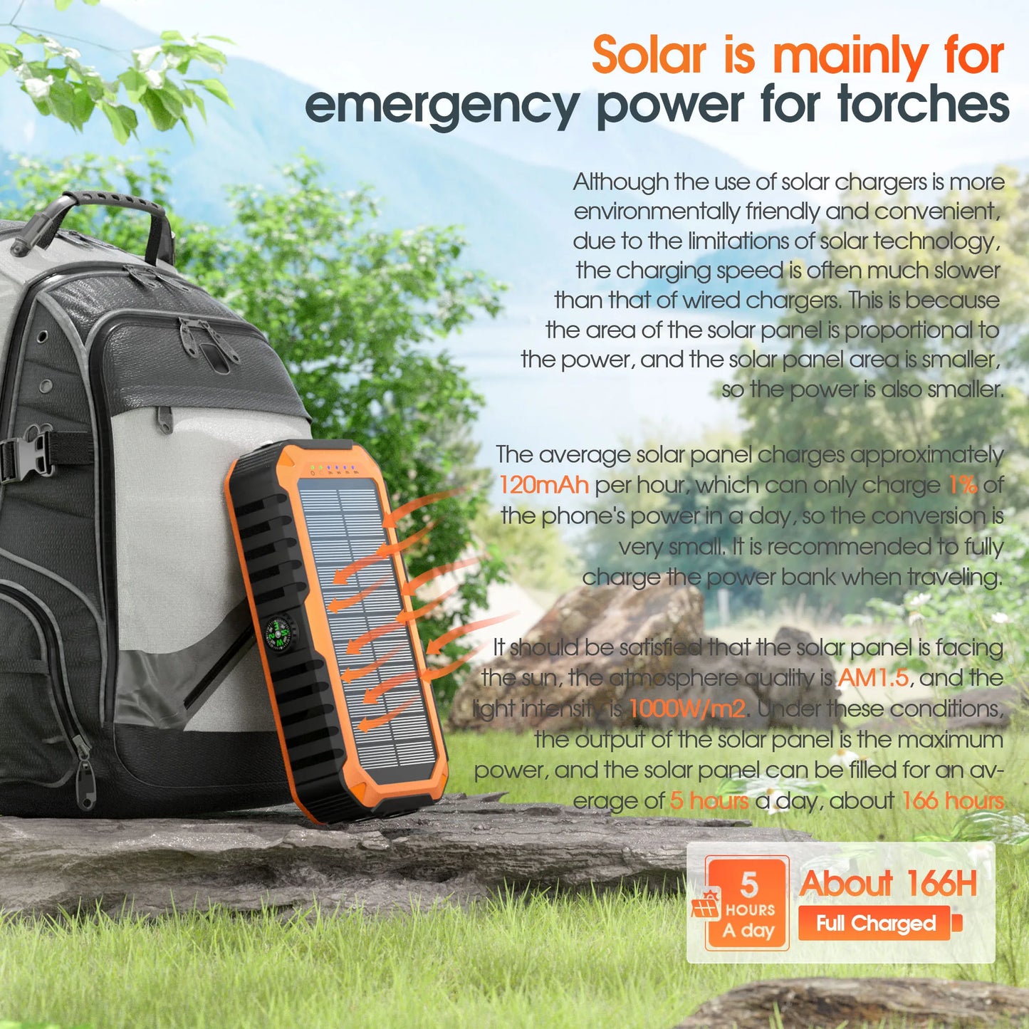 40000mAh Solar Power Bank With Hand Crank Built In Cables LED Flashlight