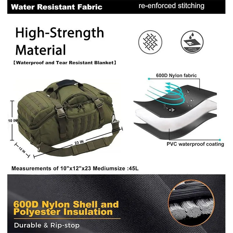 LQARMYCN 3 Way Duffle Bag Large Capacity Waterproof Travel Bag 50x25x20cm