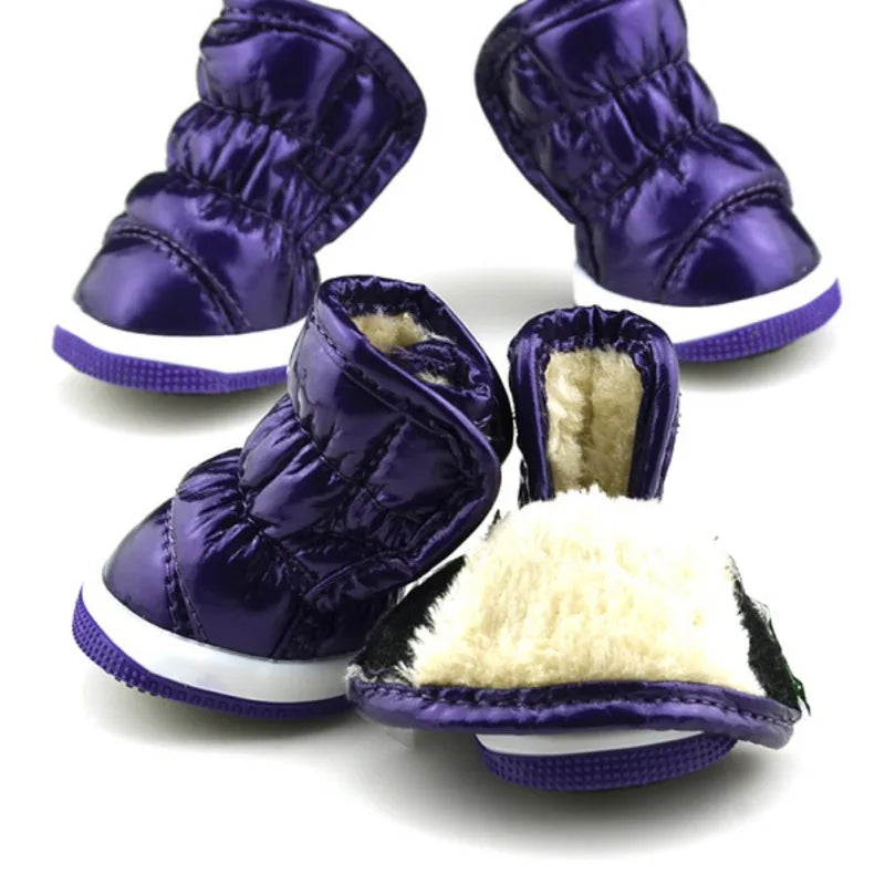 4Pcs Set Winter Dog Shoes Waterproof Non Slip Warm Boots For Small Dogs