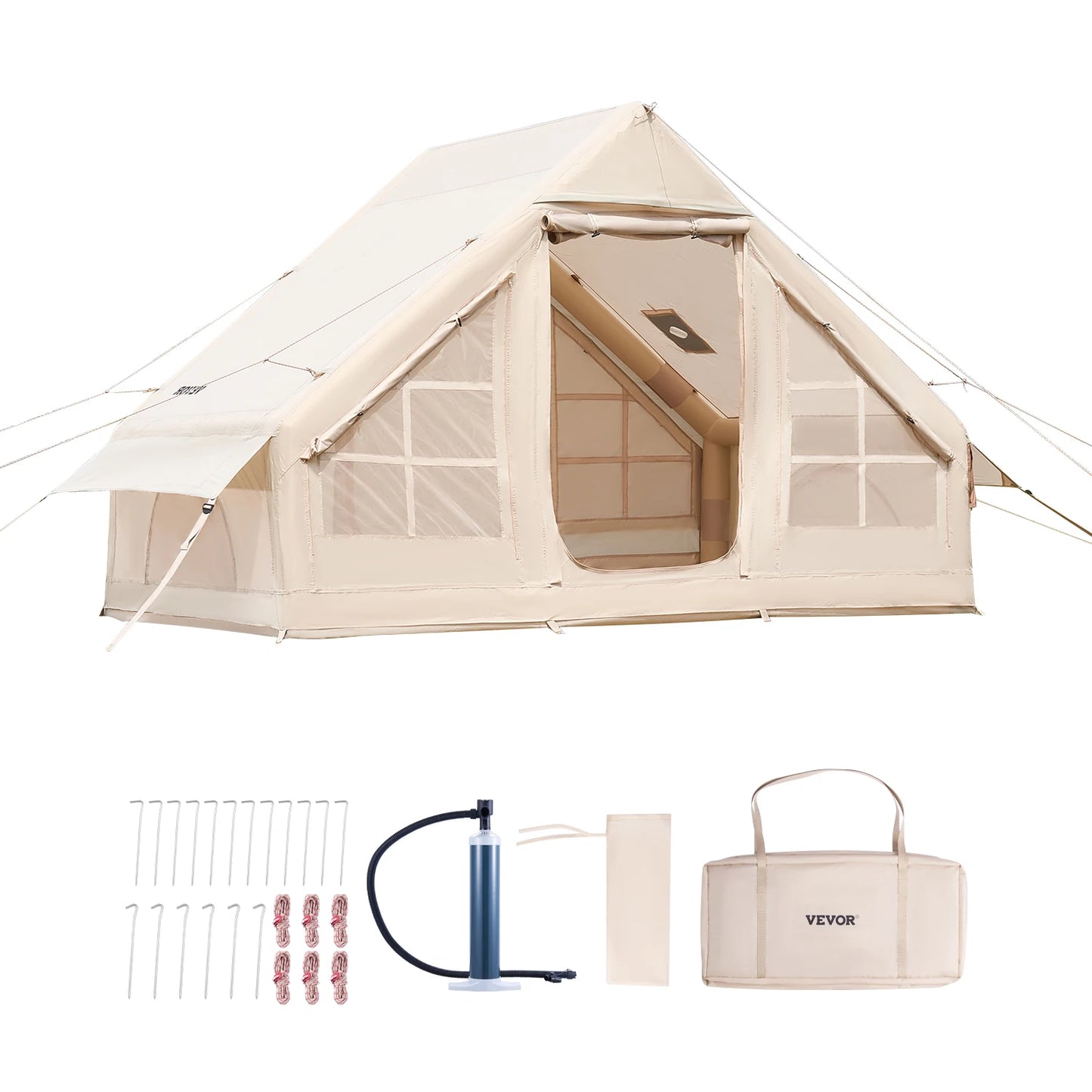 SucceBuy Inflatable Tents for Camp Easy Setup Blow up Tent with Hand Pump 300D Oxford Tent with Stove Jack Storage Bag Included