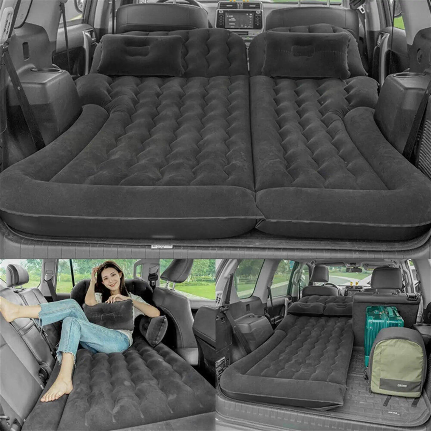 Inflatable Car Mattress For Backseat Camping With Air Pump And Pillow