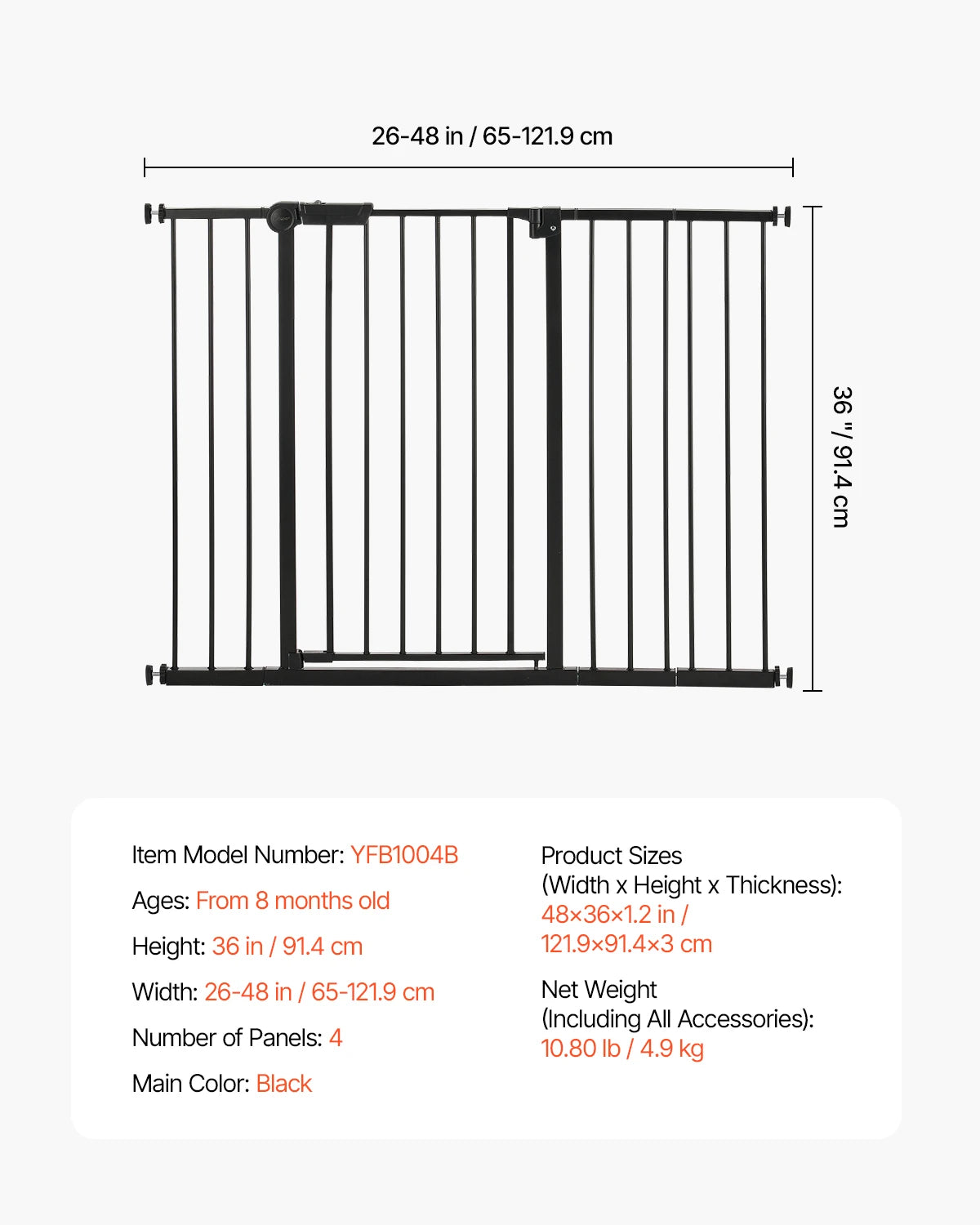 SucceBuy Baby Gate 28 30 36 Inches High Walk Through Pressure Mount