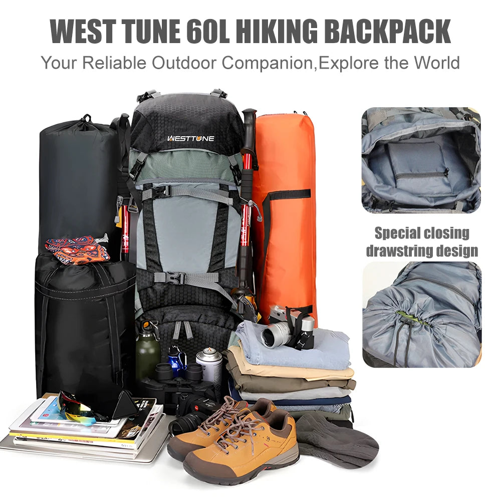 West Tune 60L Explorer Internal Frame Backpack Rain Cover