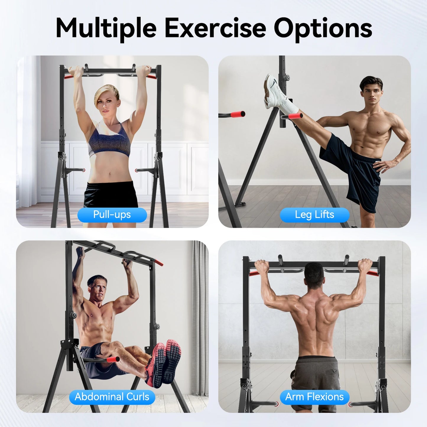 Elevate your home workouts with this sturdy, foldable pull-up bar system built for serious strength training.