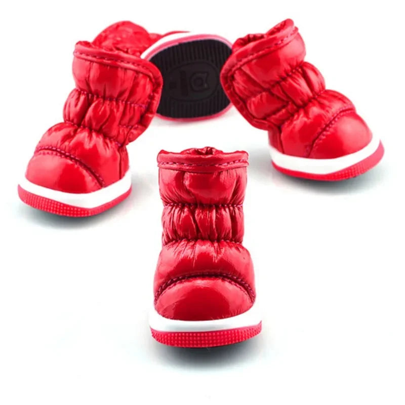4Pcs Set Winter Dog Shoes Waterproof Non Slip Warm Boots For Small Dogs