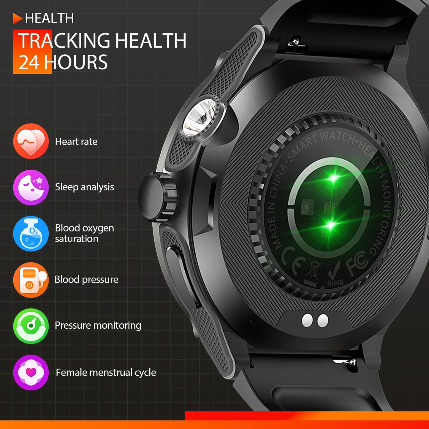 LaNikar Smart Watch KT76 1.53 Inch 3ATM Waterproof Compass Bluetooth Heart Rate