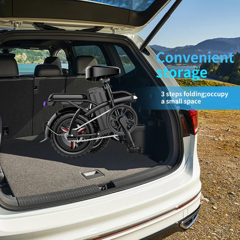 400W Foldable Electric Bike for Adults, 19 MPH, Long Range, 14" All-Terrain Tires, Dual Brakes, Portable Commuter E-Bike with Ca
