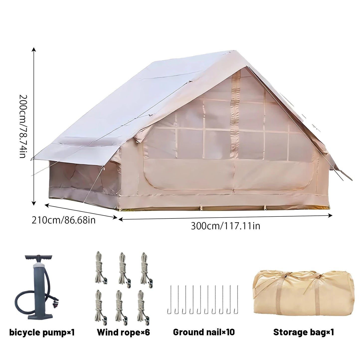 PAKICETUS Inflatable Tent With Skylight, Quick Setup Blow Up Tents With Pump, 4-6 PersonOutdoor Family Luxury Tent