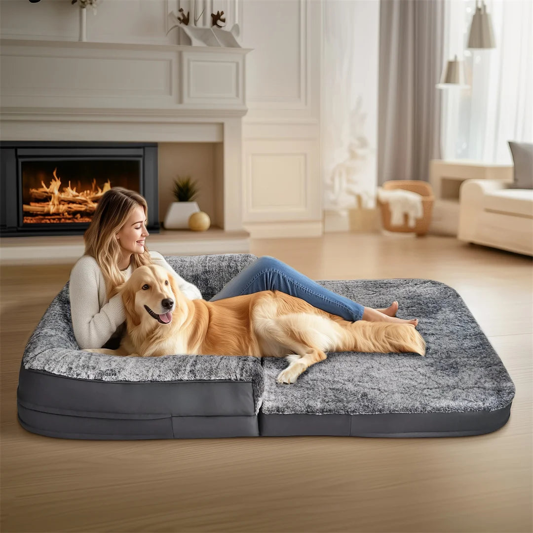 BINGOPAWC 180cm Giant Dog Bed Foldable Calming Plush Orthopedic