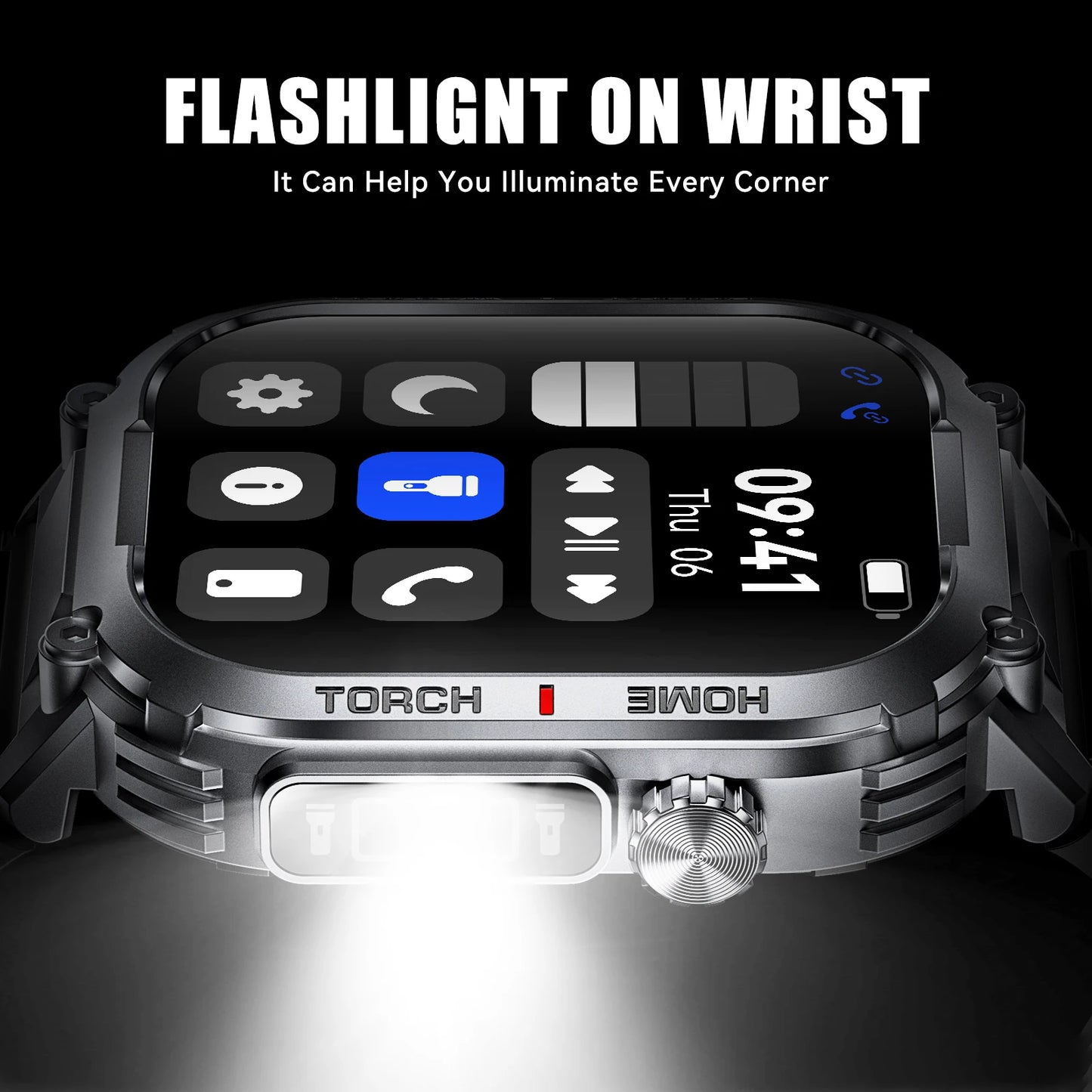 Experience the EIGIIS rugged smartwatch designed for your active life, featuring a 2.02 inch display, 3ATM water resistance, heart rate monitoring, a built-in compass, and a bright LED flashlight for day and night adventures.