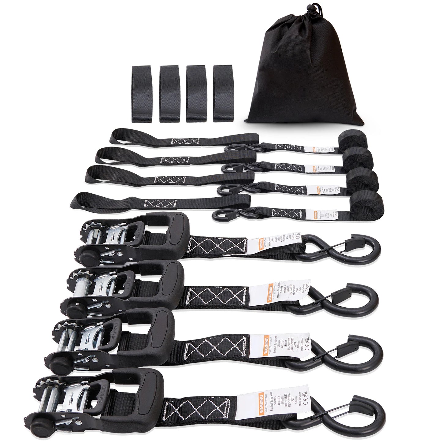 Secure your cargo with confidence using SucceBuy four piece trailer ratchet tie down set.