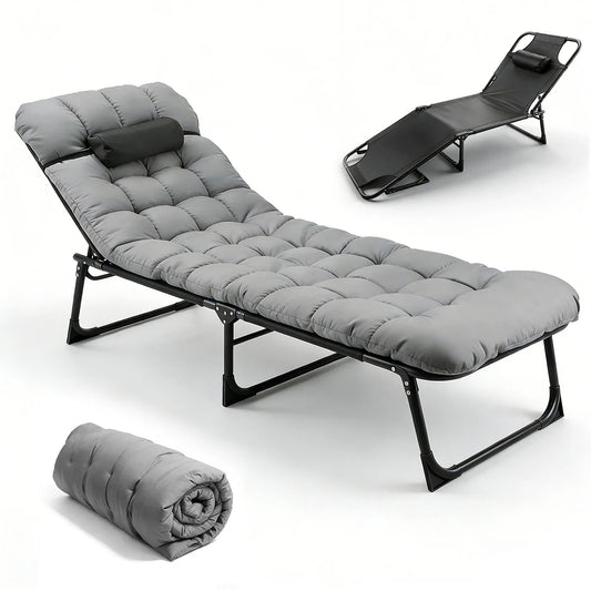 Folding Adjustable Camping Lounge Chair with Cushion for Beach and Pool