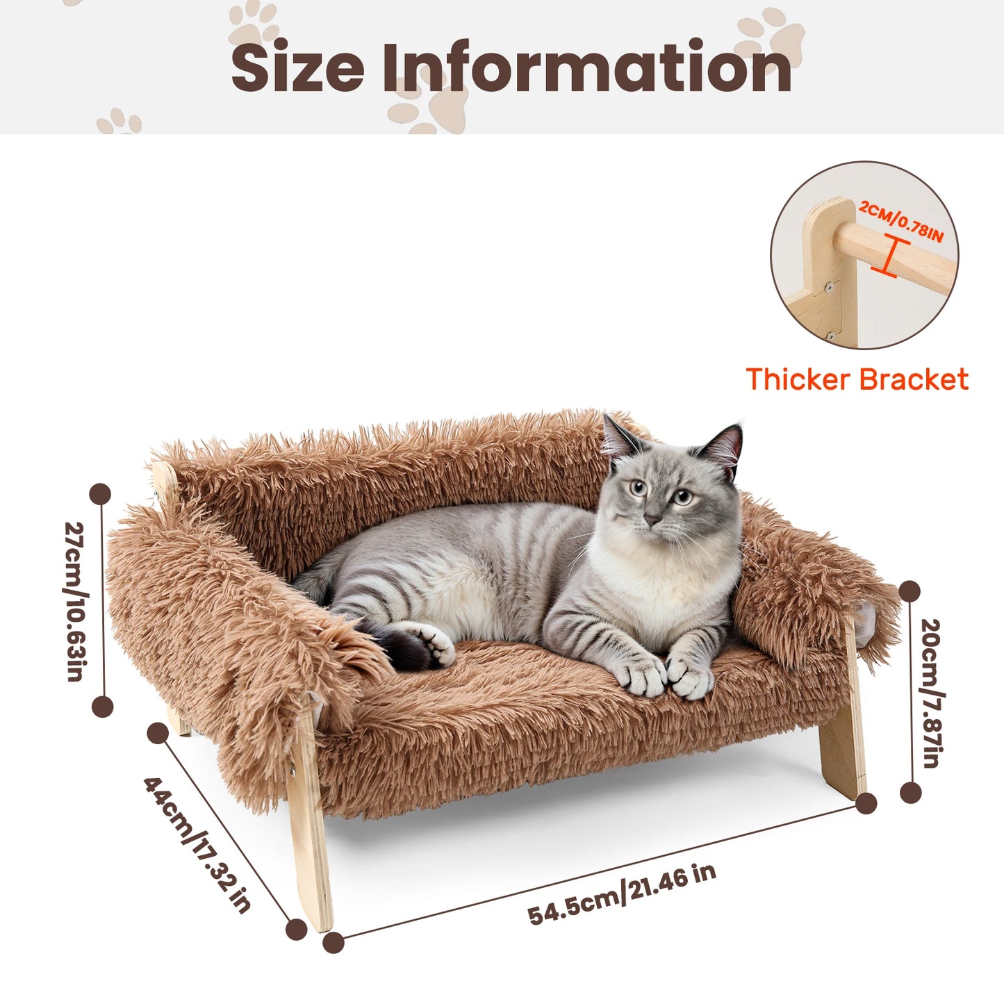 Large Raised Wooden Cat Bed With Plush Cushion Sofa For Indoor Cats