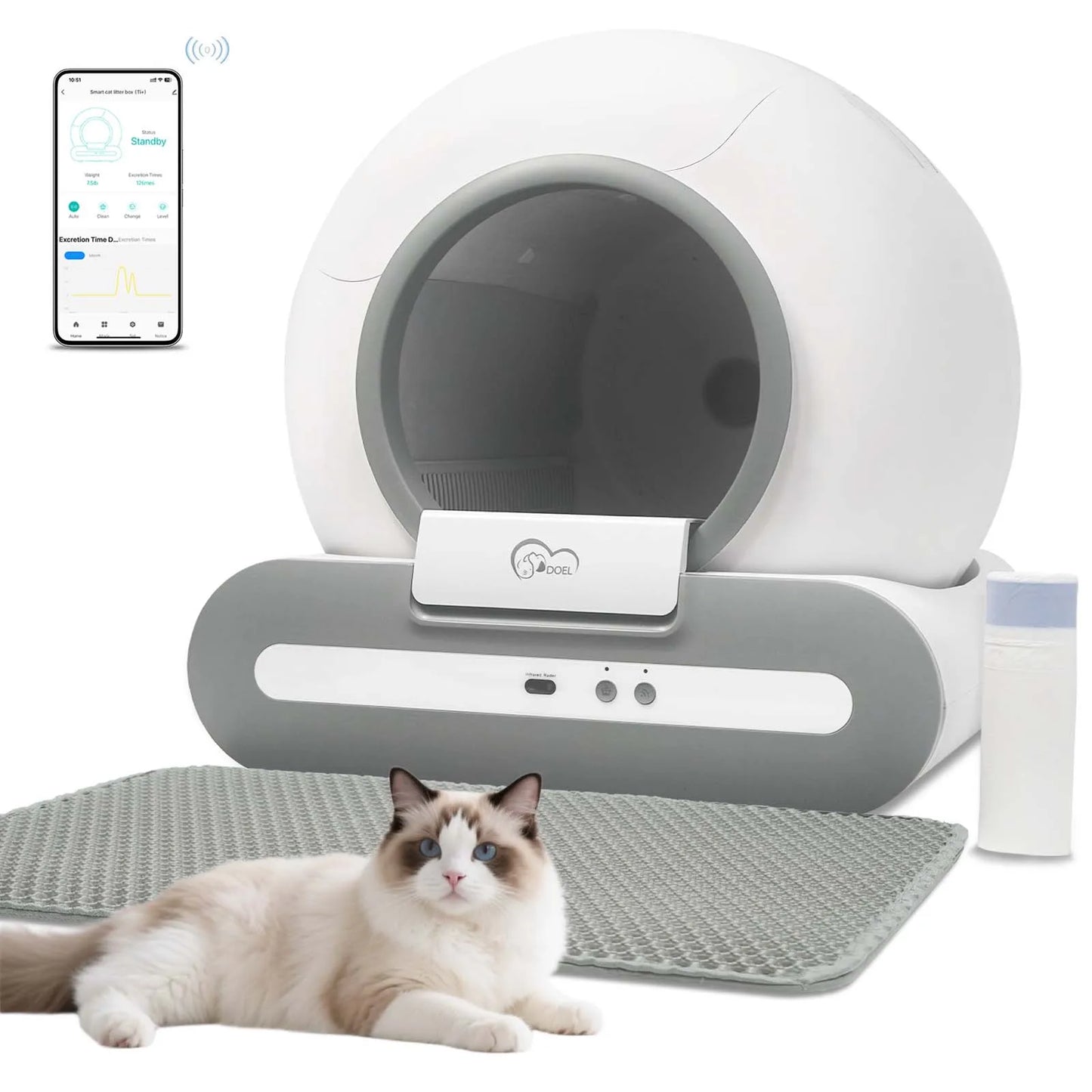 Experience effortless litter care with the DOEL 65L Self-Cleaning Cat Litter Box, powered by app control and built for busy homes, apartments, and households.