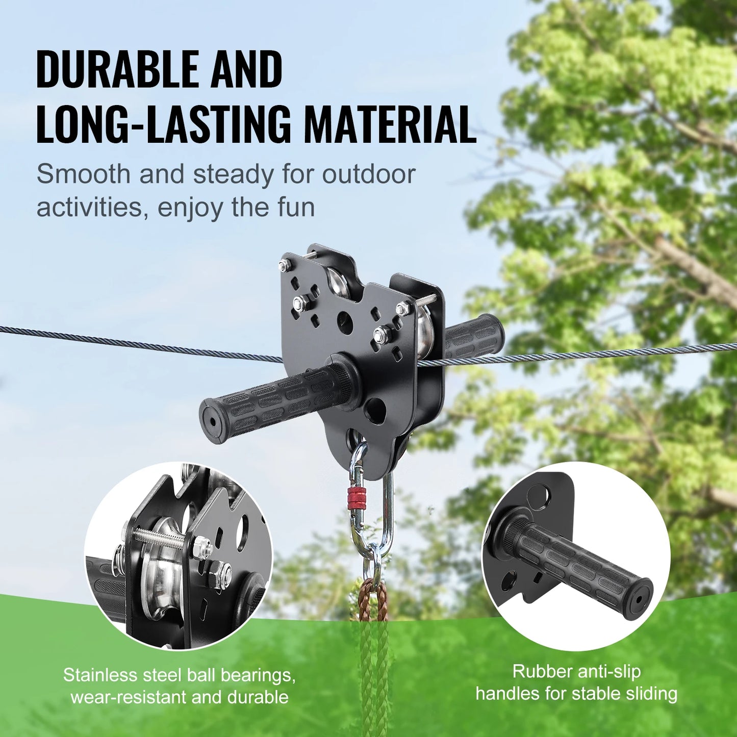SucceBuy Zipline Kit 60 To 120 Ft Stainless Steel Cable Safety Harness Seat