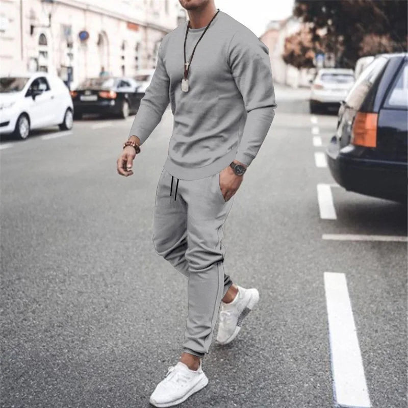NONECN Men Running Tracksuit Set Sweatshirt Sweatpants Winter Warm