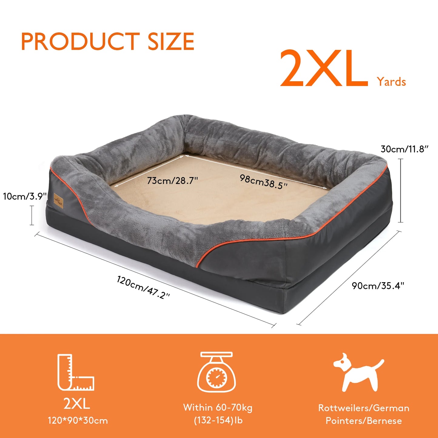 BINGOPAW Large Dog Bed With Warm Fleece Removable Cover Anti Allergy Waterproof