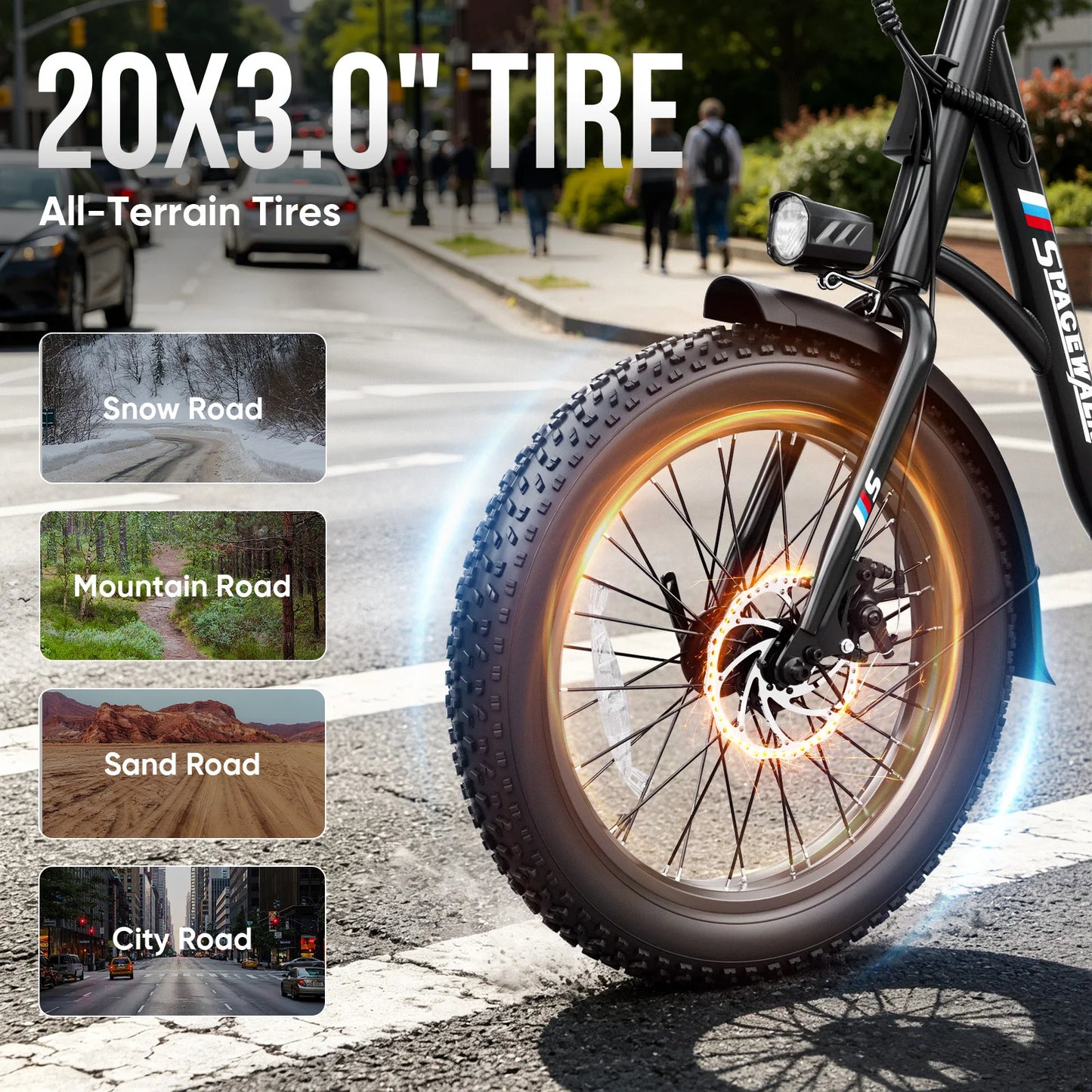 Spacewalk Fat Tire Electric Bike Adults 1500W Peak Motor 28MPH Speed 20x3.0 All Terrain Ebike 48V 13Ah Removable Battery NFC Unlock UL Certified USA Warehouse