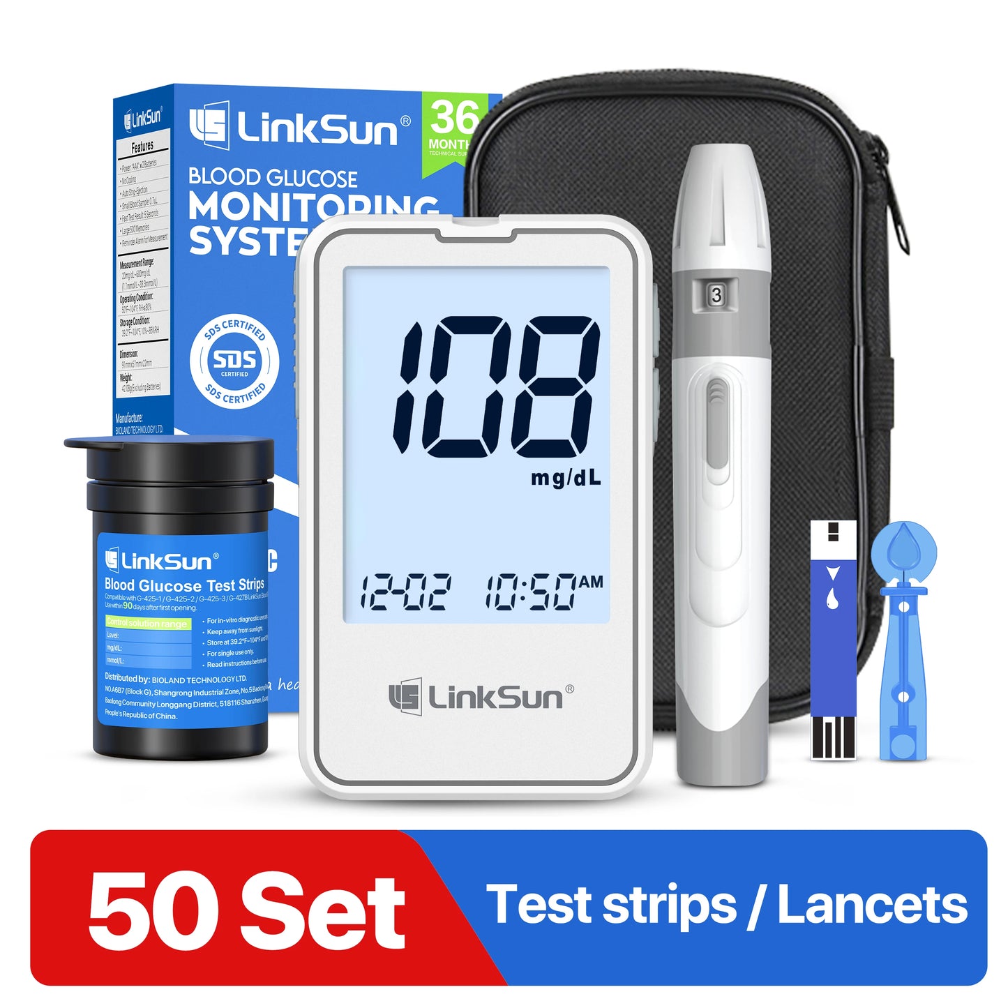 Introducing the Linksun G-425-2 Glucometer Kit, the all-in-one tool for reliable home diabetes testing.