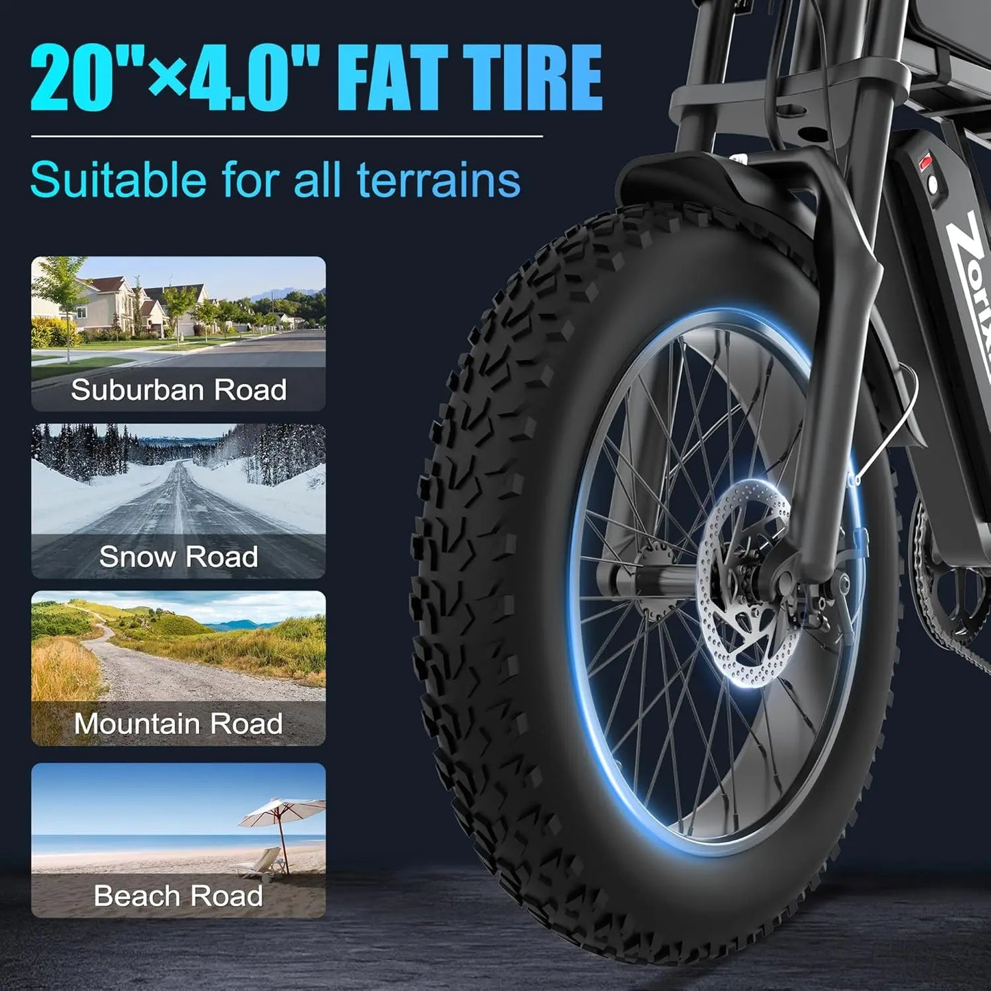 48V 20Ah 1500W Fat Tire Electric Bike 31MPH 80Mi 20x4in 7-Speed UL2849 Off-Road,Customized