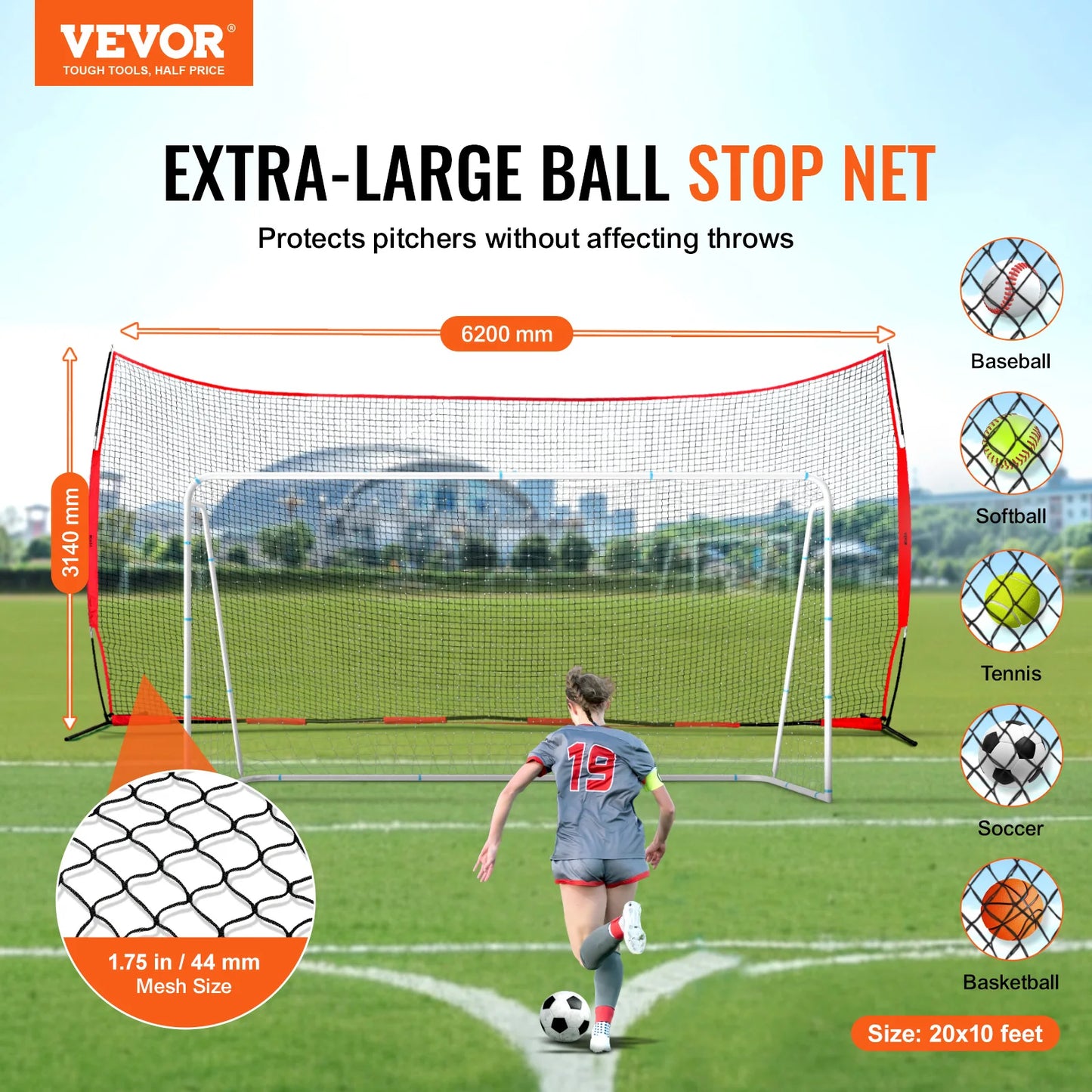 SucceBuy Barricade Backstop Net For Ball Sports Practice Netting With Carry Bag