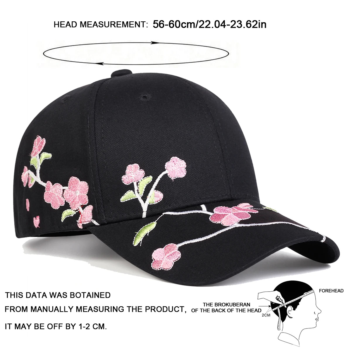1piece Unisex Peach Blossom Embroidery Baseball Cap Outdoor Adjustable Sunscreen Leisure Hat Spring Autumn Travel Vacation