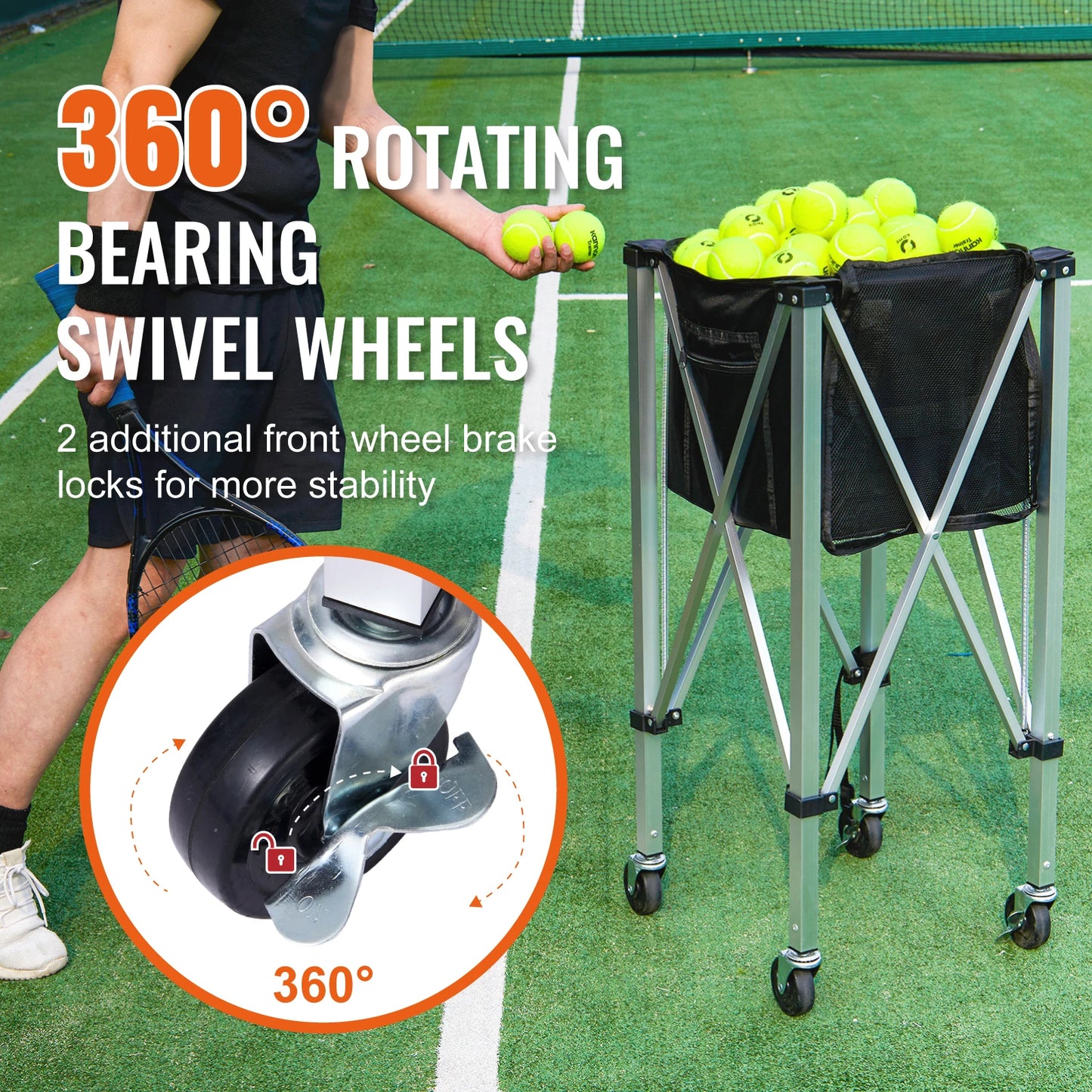 SucceBuy Foldable Tennis Ball Cart With Wheels Holds 150 To 180 Balls