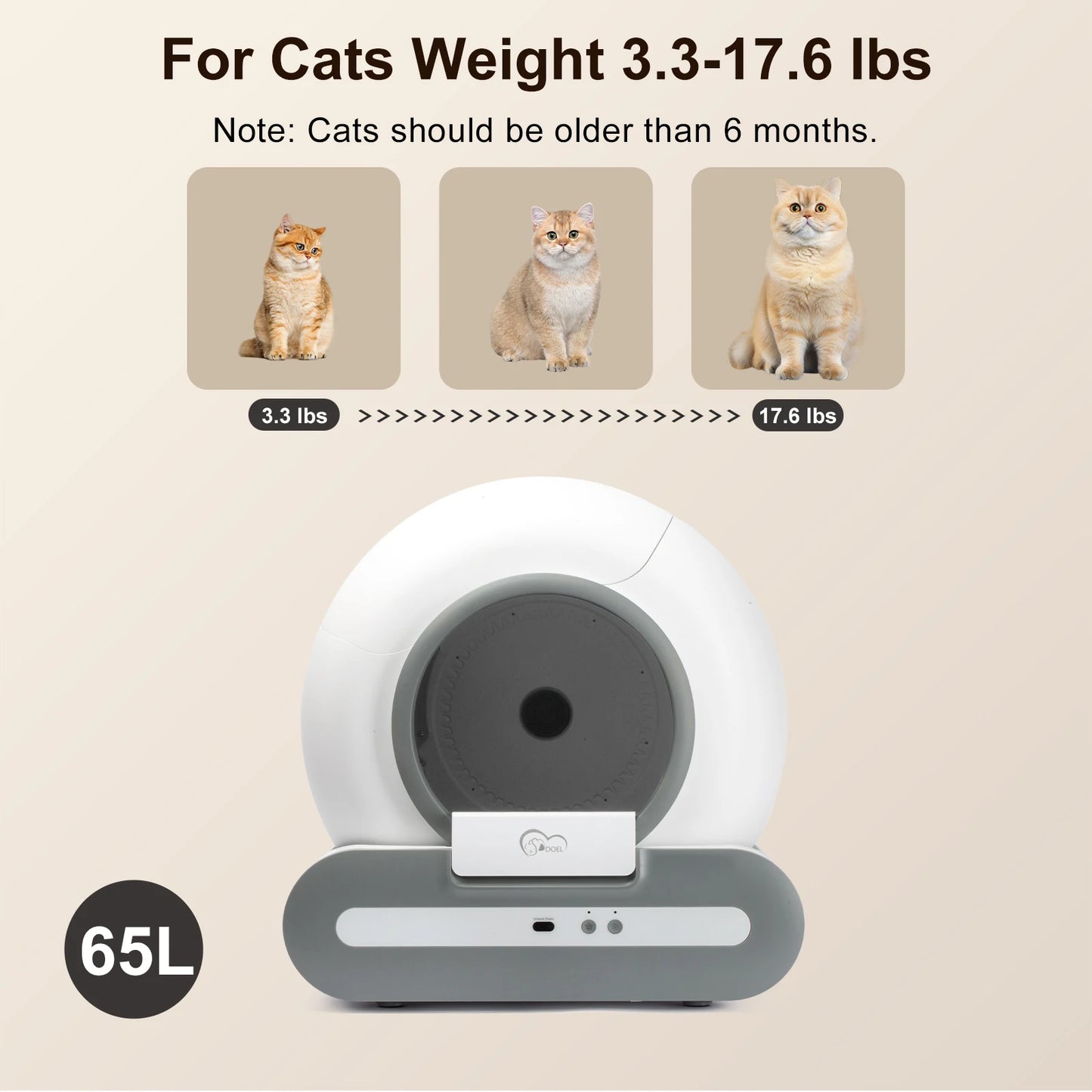Experience effortless litter care with the DOEL 65L Self-Cleaning Cat Litter Box, powered by app control and built for busy homes, apartments, and households.