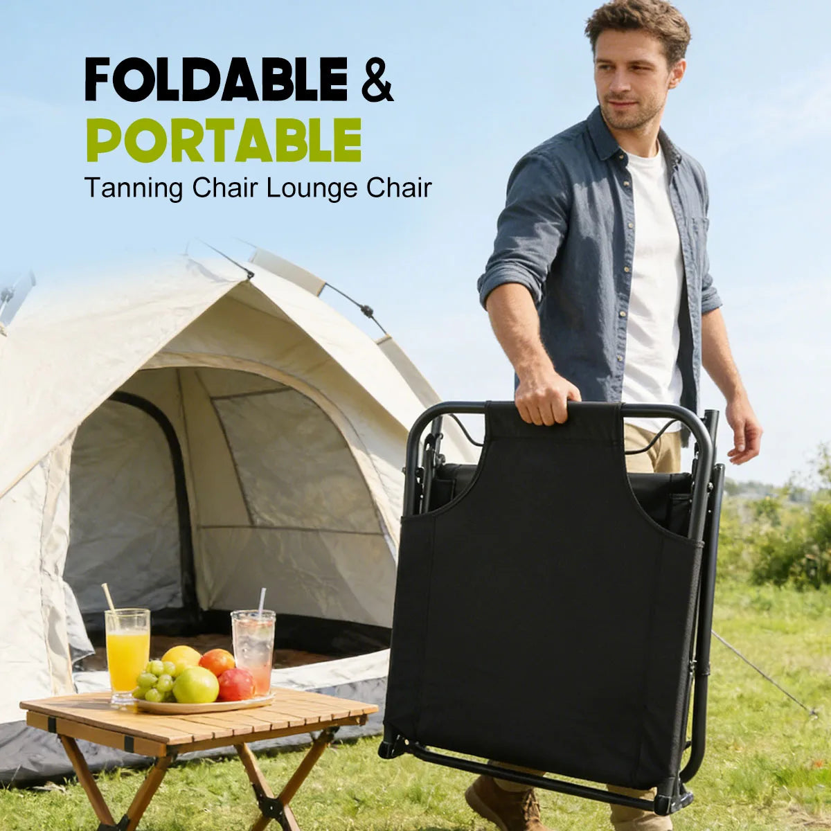 Folding Adjustable Camping Lounge Chair with Cushion for Beach and Pool