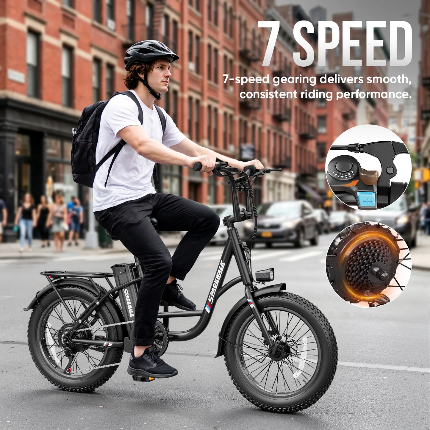 Spacewalk Fat Tire Electric Bike Adults 1500W Peak Motor 28MPH Speed 20x3.0 All Terrain Ebike 48V 13Ah Removable Battery NFC Unlock UL Certified USA Warehouse