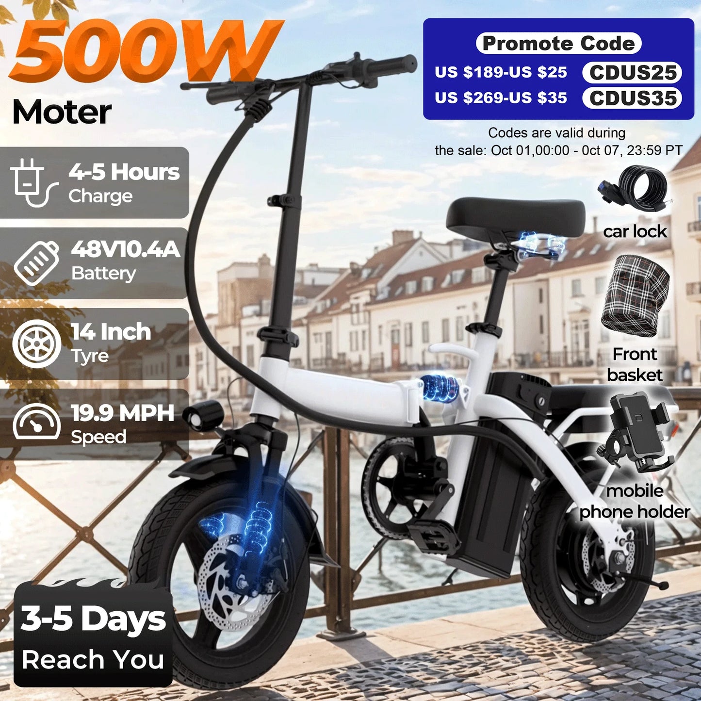 Power through your daily commute with the LELEKUA 14 inch folding electric bike, designed for effortless urban travel and dependable reliability.