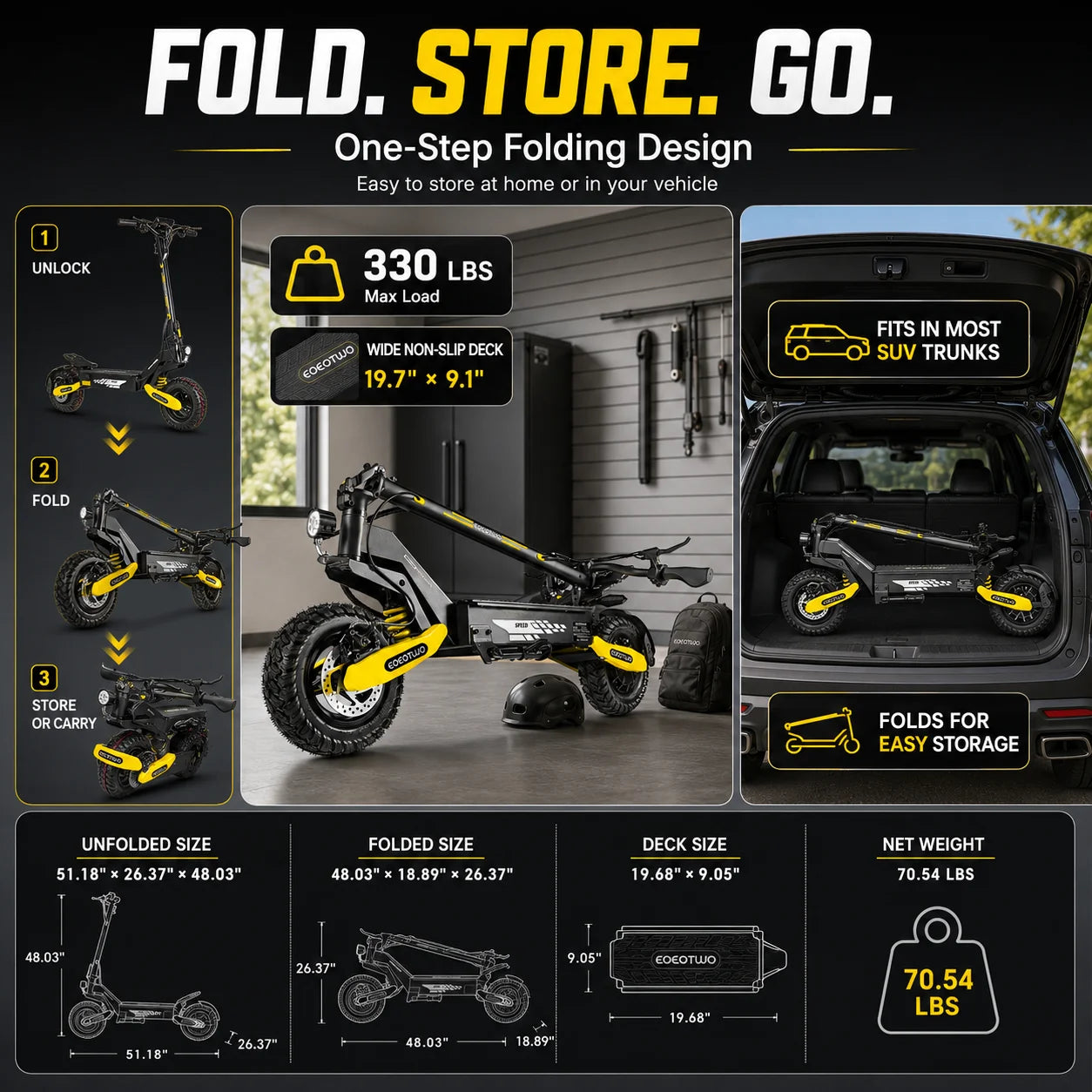 EOEOTWO 1200W Off Road Electric Scooter for Adults 48V Long Range E-Scooter 30MPH Fast Speed 11" Tubeless Tire Foldable Kick Scooter