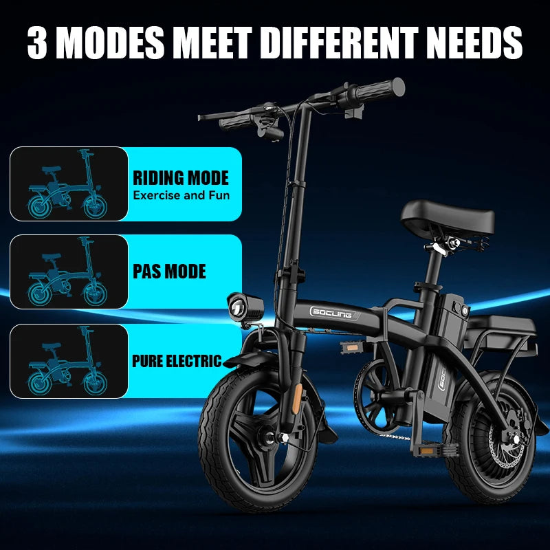500W Electric Bicycles Ebike E-Bike For Adults, 3-Riding Modes, 14' Foldable Ebike, With Charger And Battery, MAX Speed 19.9 MPH, Rear Disc Brakes, With A Basket And Lock, Durable And Lightweight Frame, All-Terrain Foldable E