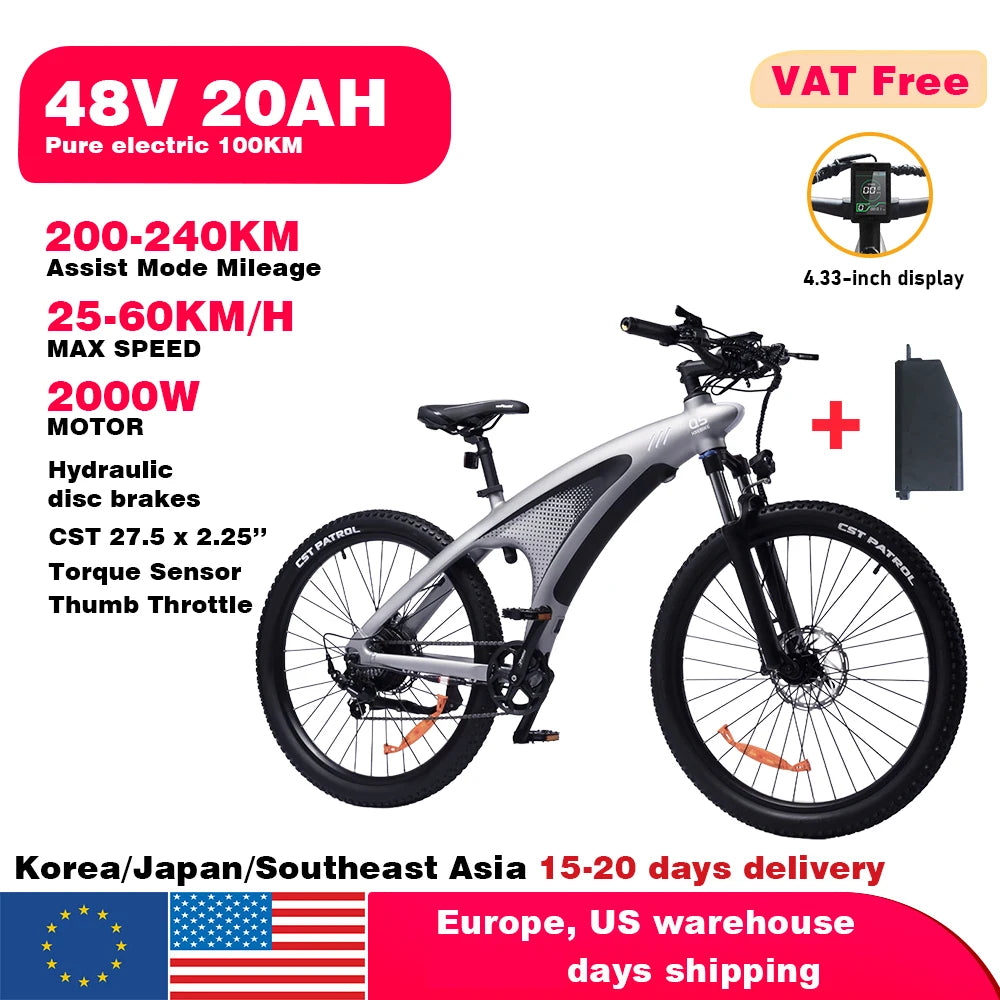 HX Q5 Ebikes 2000W Adults Electric Bike Bicycle 2000W 48V 20AH 27.5 Inch Off-Road Tire Electric E Bikes Mountain Ebike