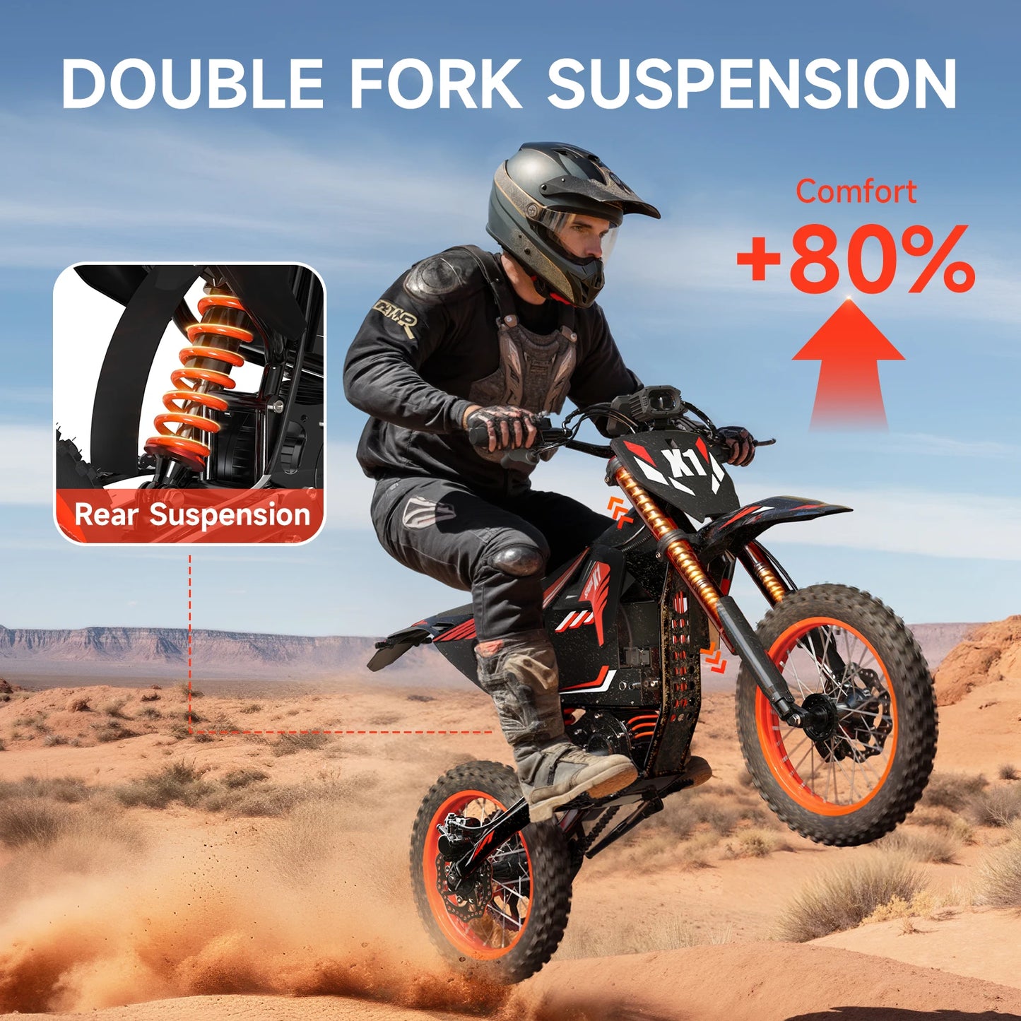Experience rugged, trail-hardened performance with the QRONGE X1 Spark Electric Dirt Bike, delivering brutal torque, long-range confidence, and fearless handling on mud, shale, and steep climbs.