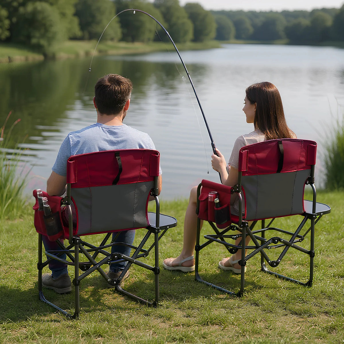 HiMISS 400 Lb Oversized Folding Directors Chair With Side Table