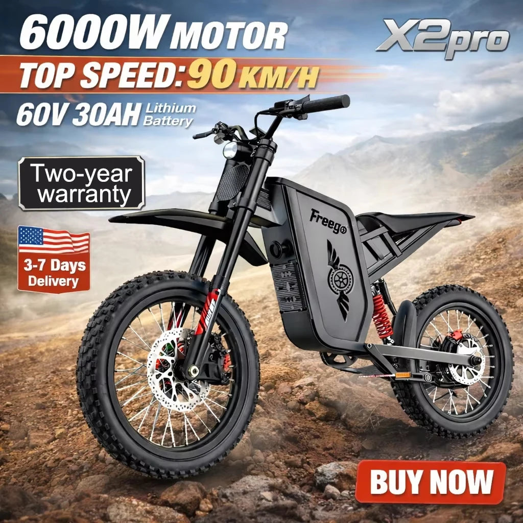 Freego X2 Pro 6000W Electric Motorcycle for Adults with 50MPH Speed