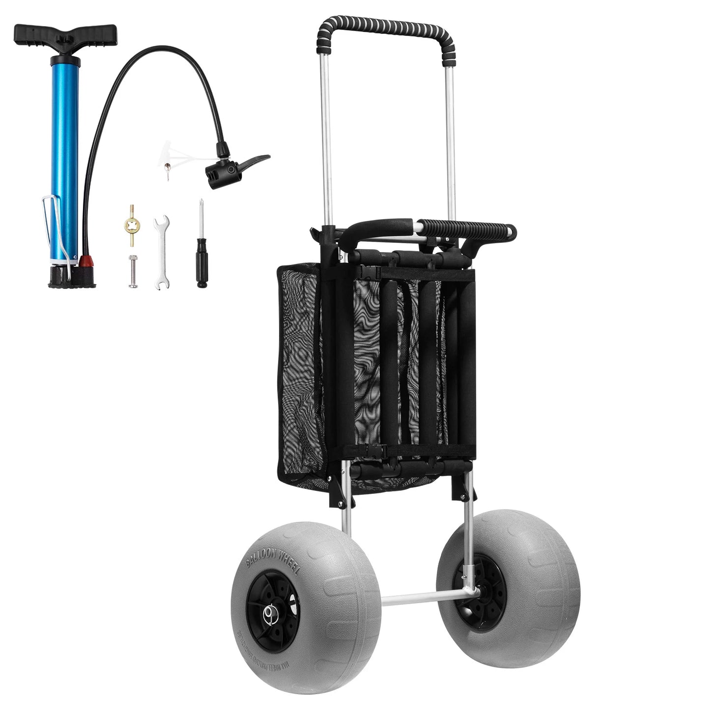 SucceBuy Beach Dolly with Big Wheels for Sand 29.9"x15.4"/15.4"x15.7" Cargo Deck 10-12" Balloon / Solid Wheel Folding Sand Cart