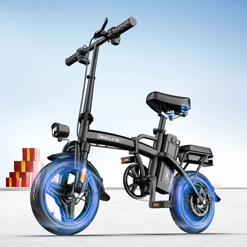 500W Electric Bicycles Ebike E-Bike For Adults, 3-Riding Modes, 14' Foldable Ebike, With Charger And Battery, MAX Speed 19.9 MPH, Rear Disc Brakes, With A Basket And Lock, Durable And Lightweight Frame, All-Terrain Foldable E