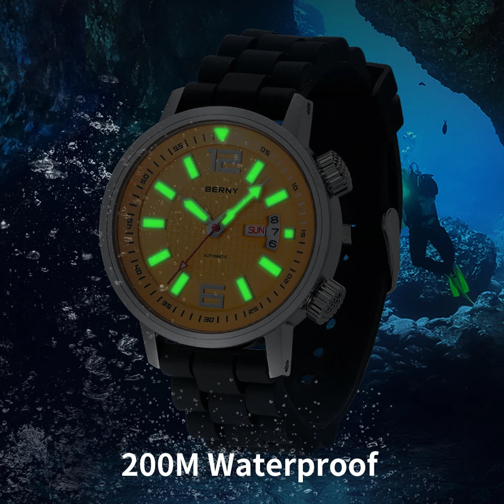 You’ll experience performance and timeless style with the BERNY 20ATM Diver Automatic Mechanical Watch, built to perform wherever you go.