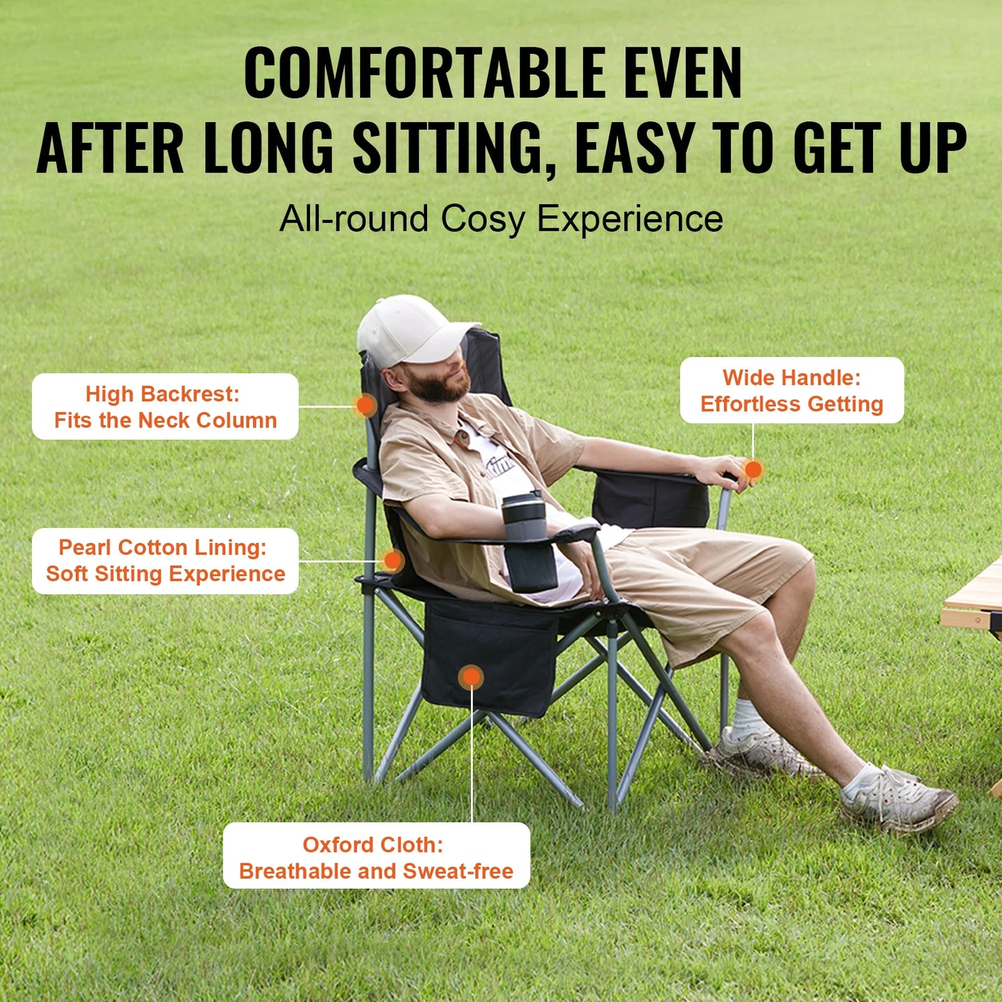 You get a reliable outdoor chair from SucceBuy that folds flat for easy transport, delivers sturdy support, and welcomes you to comfortable moments outdoors.