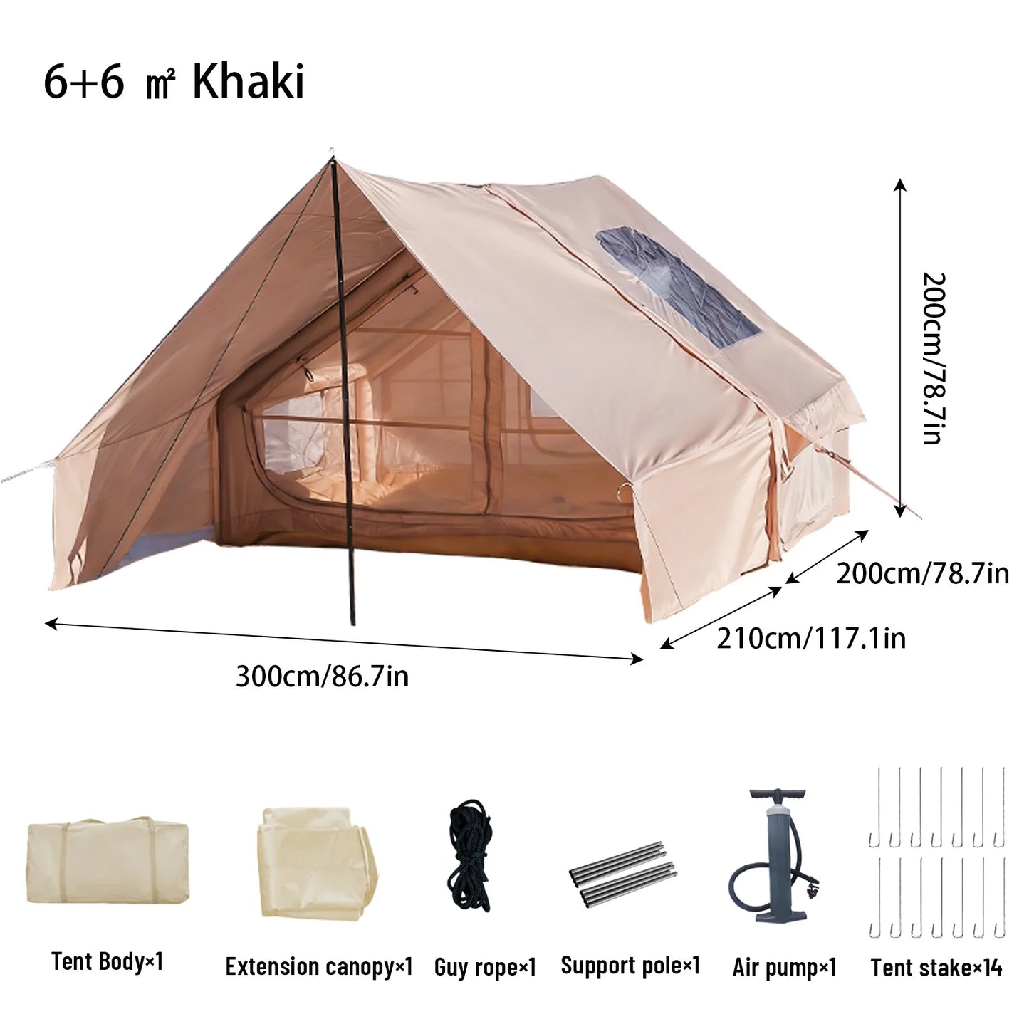 PAKICETUS Inflatable Tent With Skylight, Quick Setup Blow Up Tents With Pump, 4-6 PersonOutdoor Family Luxury Tent